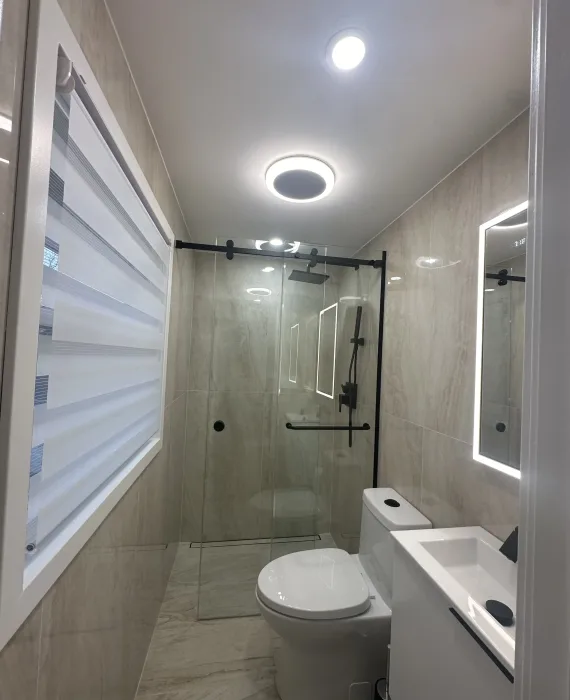 modern small bathroom with walk-in shower