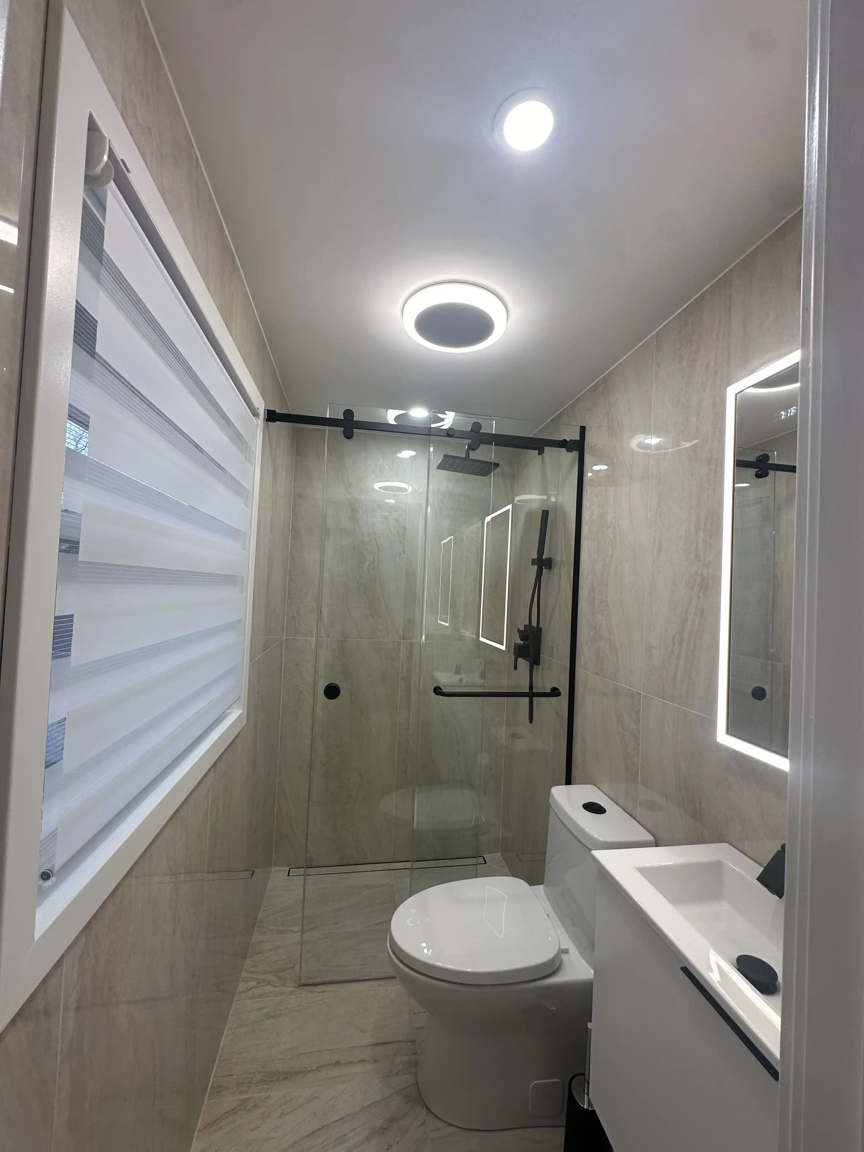 modern small bathroom with walk-in shower